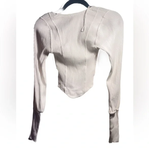 NWT Free People “Petra” long sleeve cotton seam detail white stretch crop top XS - Picture 3 of 3